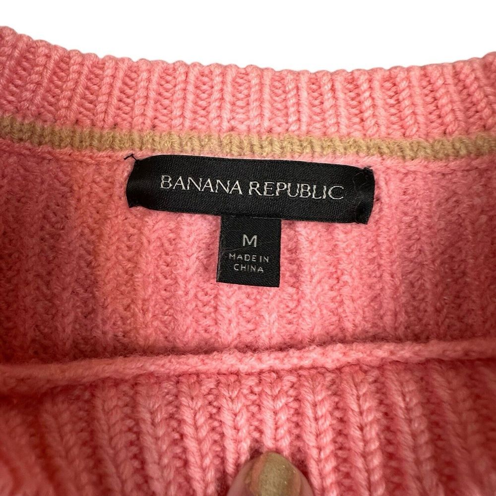 Banana Republic Sweater Sz M Flamingo Pink 100% Wool Chunky Knit Barbie Coquette - Picture 4 of 12
